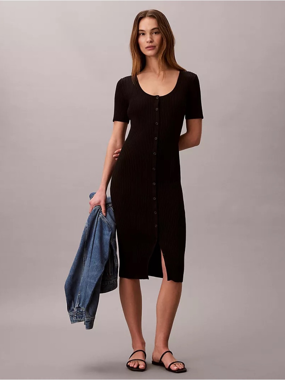 Calvin Klein Cotton Rib Button-Down Dress